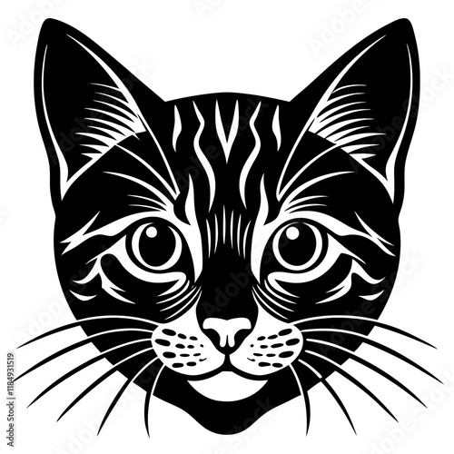 american shorthair cat head black silhouette vector with white background, head silhouette, Pet animal silhouette
