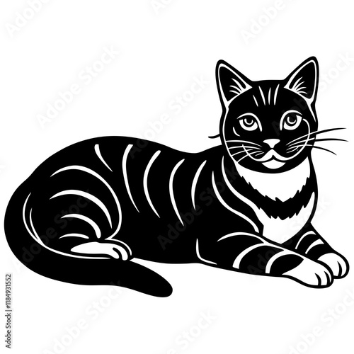 american shorthair cat black silhouette vector with white background, Pet animal silhouette