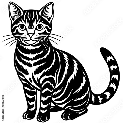 american shorthair cat black silhouette vector with white background, Pet animal silhouette