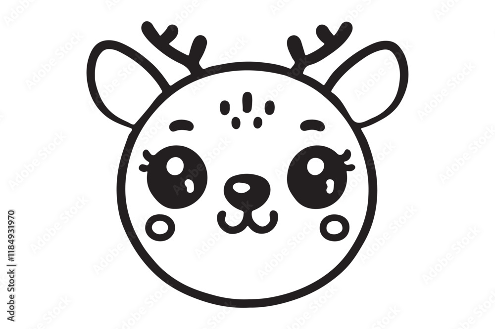 Obraz premium Cute cartoon reindeer face line art