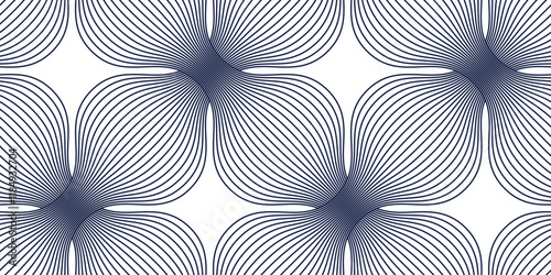 Linear geometric flowers seamless pattern, vector tiling abstract background of optical art lines curvy shapes look like flowers, elegant endless wallpaper.