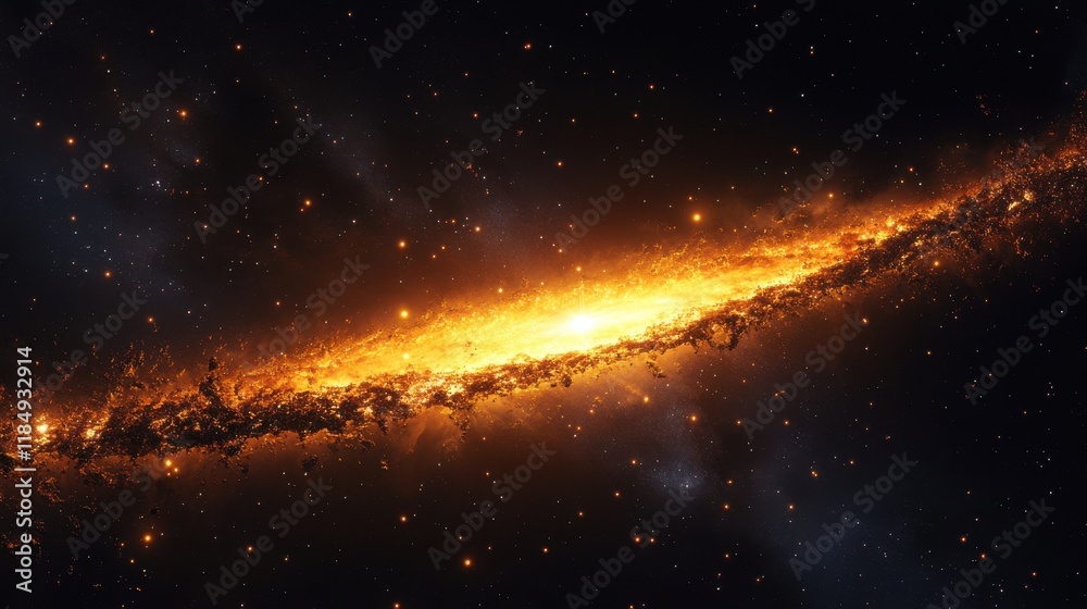 A breathtaking view of a spiral galaxy, showcasing vibrant orange and yellow hues amidst a vast star-filled background. A breathtaking view of a spiral galaxy, showcasing vibrant orange and yellow hues amidst a vast star-filled background.