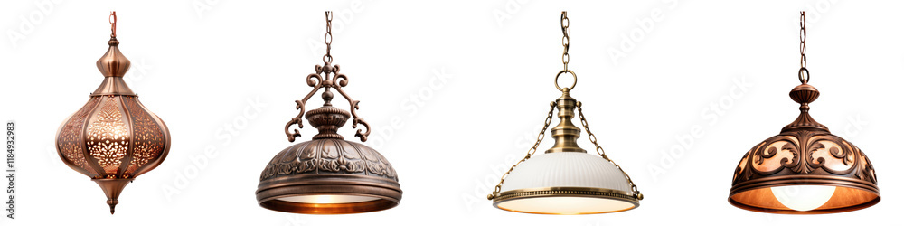Hanging light fixture isolated on transparent background, Set of Hanging light fixture isolated on transparent background, Set of