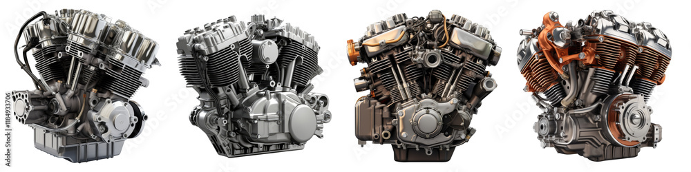 High performance motorbike engine isolated on transparent background, Set of High performance motorbike engine isolated on transparent background, Set of