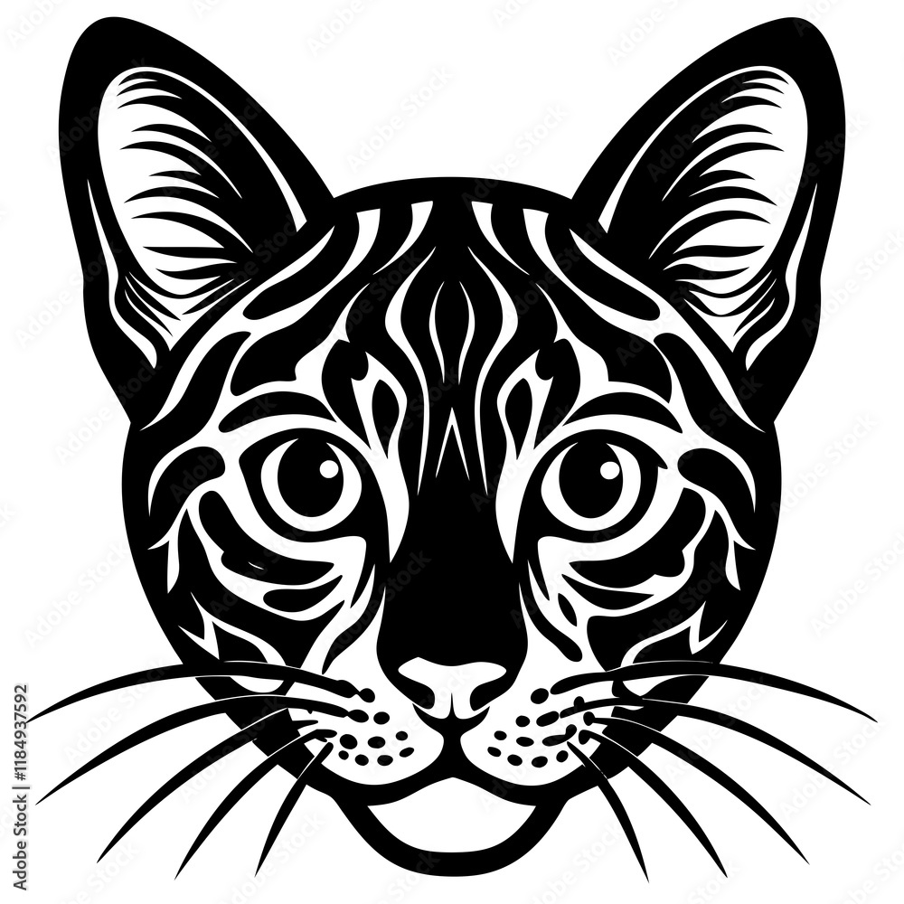 Obraz premium bengal cat head black silhouette vector with white background, head silhouette, Pet animal silhouette