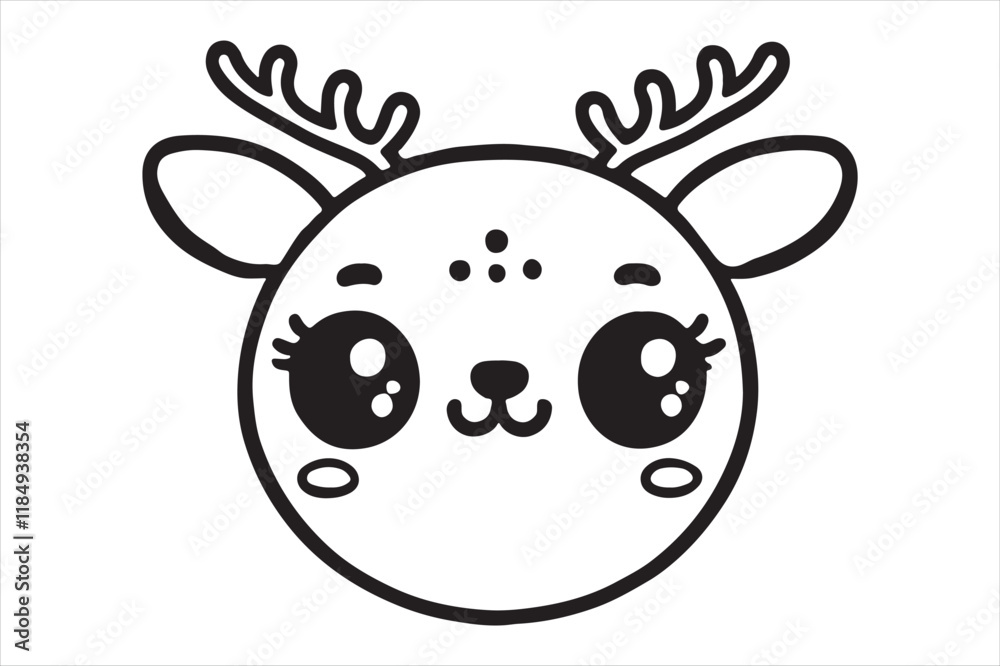 Obraz premium Cute cartoon reindeer face line art