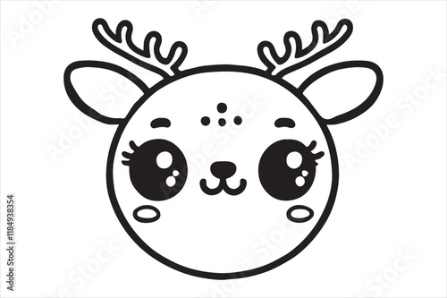 Cute cartoon reindeer face line art