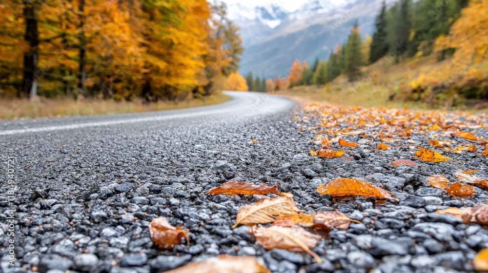 A road with fallen leaves on the side of it A road with fallen leaves on the side of it
