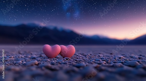 two hearts on the beach under a starr filled sky photo