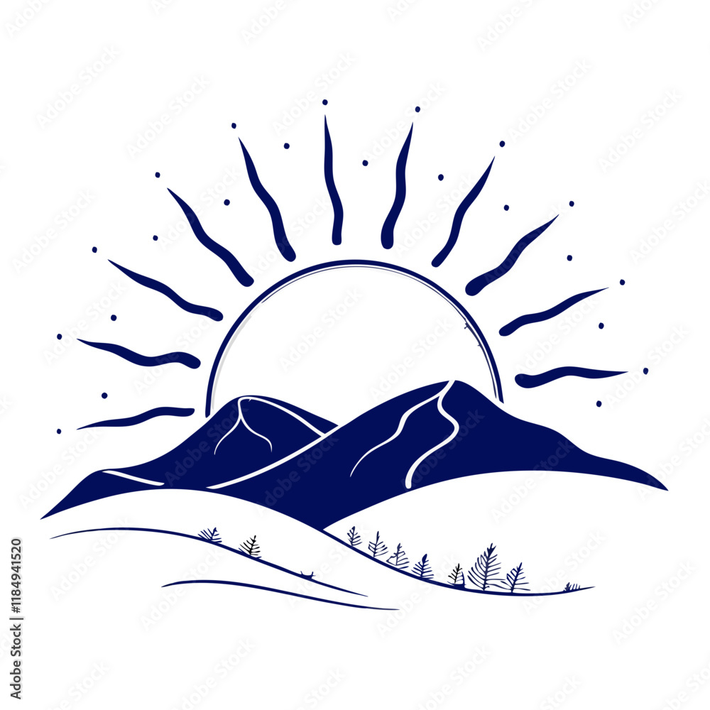 Minimalist Vector of Radiant Sun and Rolling Hills Minimalist Vector of Radiant Sun and Rolling Hills