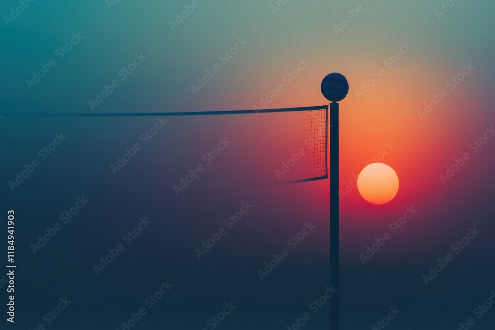 Silhouette of a volleyball net at sunset, creating a tranquil and picturesque scene. Silhouette of a volleyball net at sunset, creating a tranquil and picturesque scene.