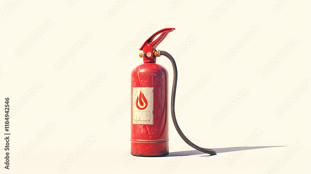 Obraz premium A red fire extinguisher is sitting on a white background. Firestone. Illustration