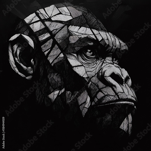 Geometric Gorilla black and white illustration photo