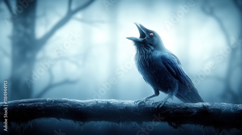 A black bird sitting on top of a tree branch