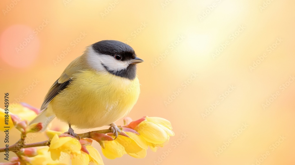 Obraz premium A small bird sitting on top of a yellow flower