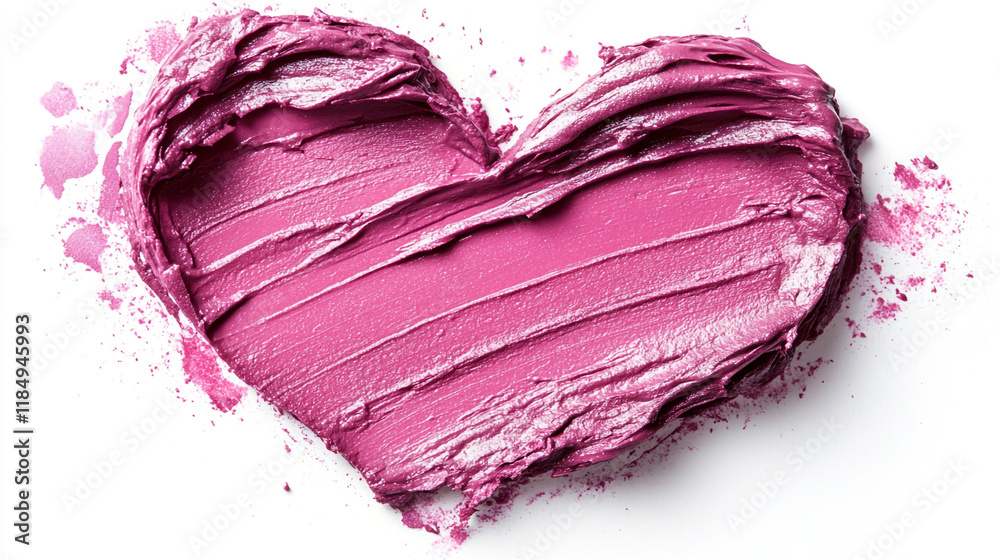 Creative heart-shaped design made with vibrant pink frosting on a white background Creative heart-shaped design made with vibrant pink frosting on a white background