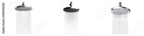 Rainfall showerhead isolated on transparent background, Set of