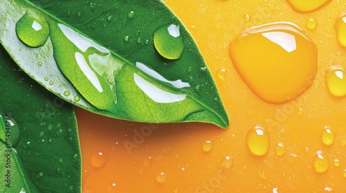 A close up of a green leaf with water droplets on it