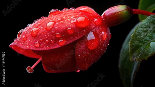 A red flower with water droplets on it