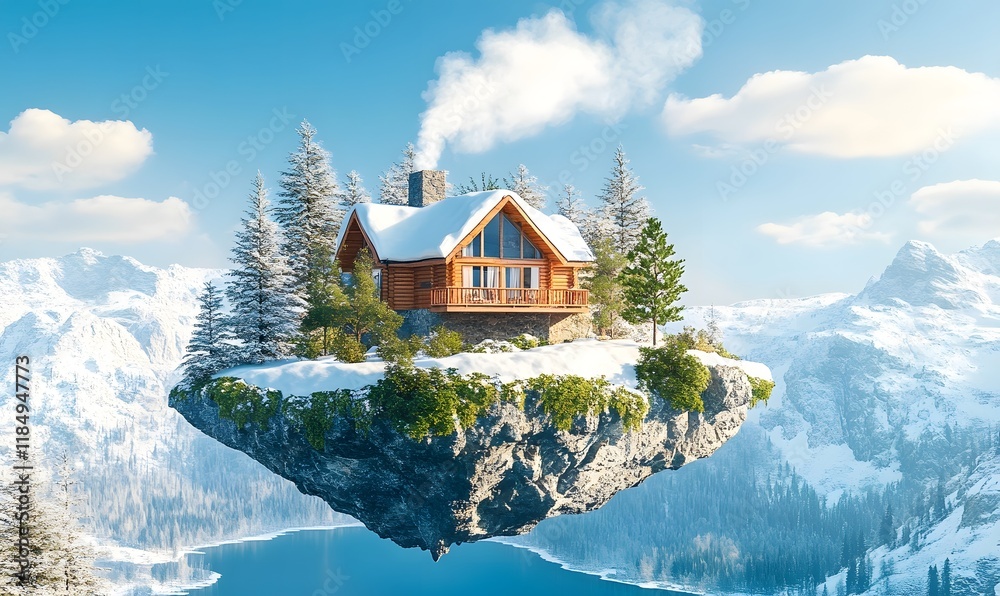 custom made wallpaper toronto digitalCozy wooden cabin on a snow-covered island in the mountains.