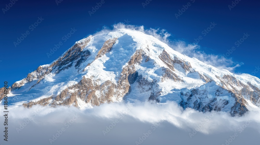Obraz premium A snow covered mountain with a blue sky in the background