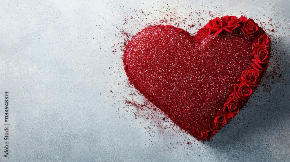Fototapeta premium A red heart with red roses on a gray background