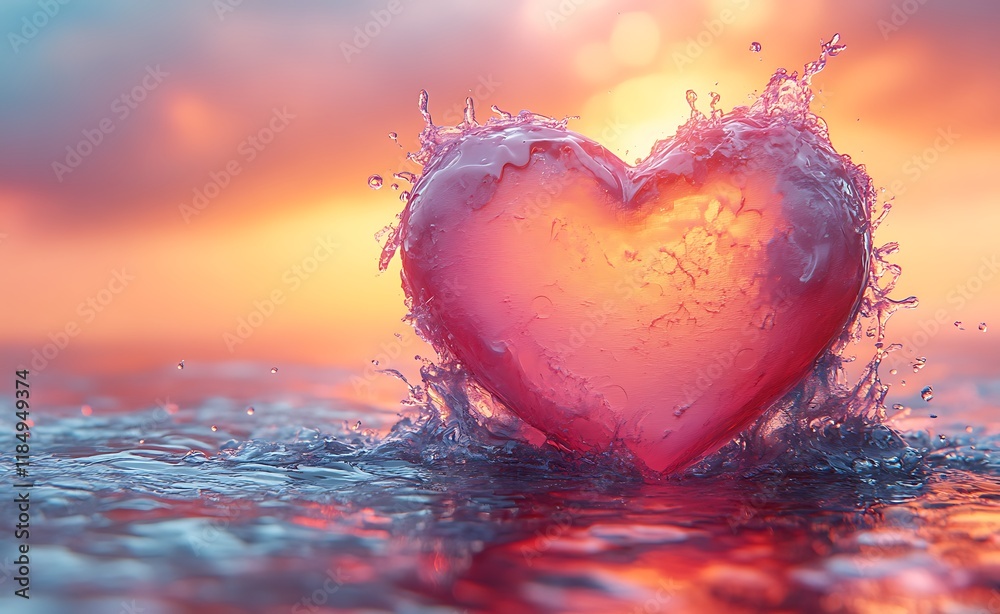 Fototapeta premium Heart-shaped ice cube floating in clear water