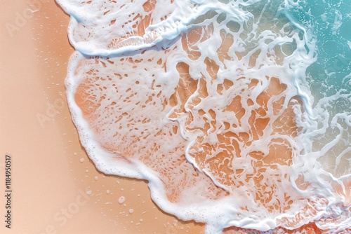 Captivating waves lapping sandy beach watercolor art coastal scene aerial view tranquil serenity photo