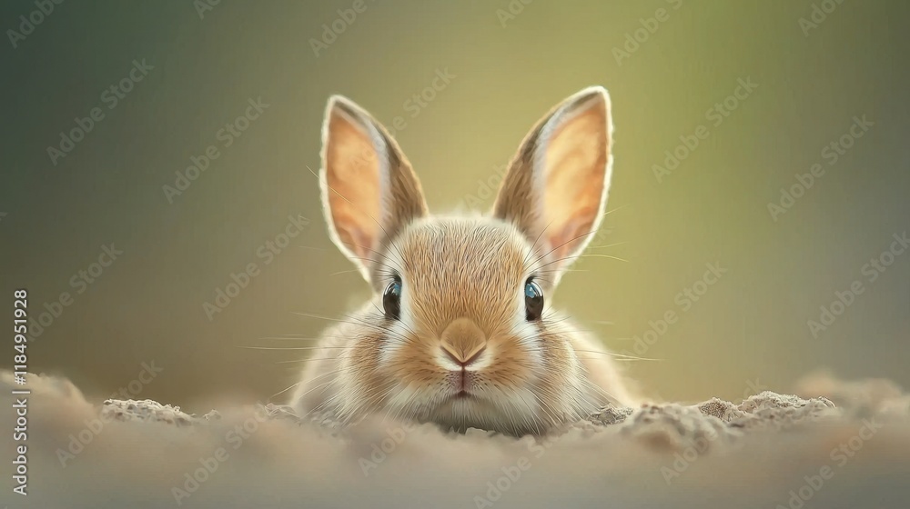 Obraz premium A small brown rabbit peeking out of the sand