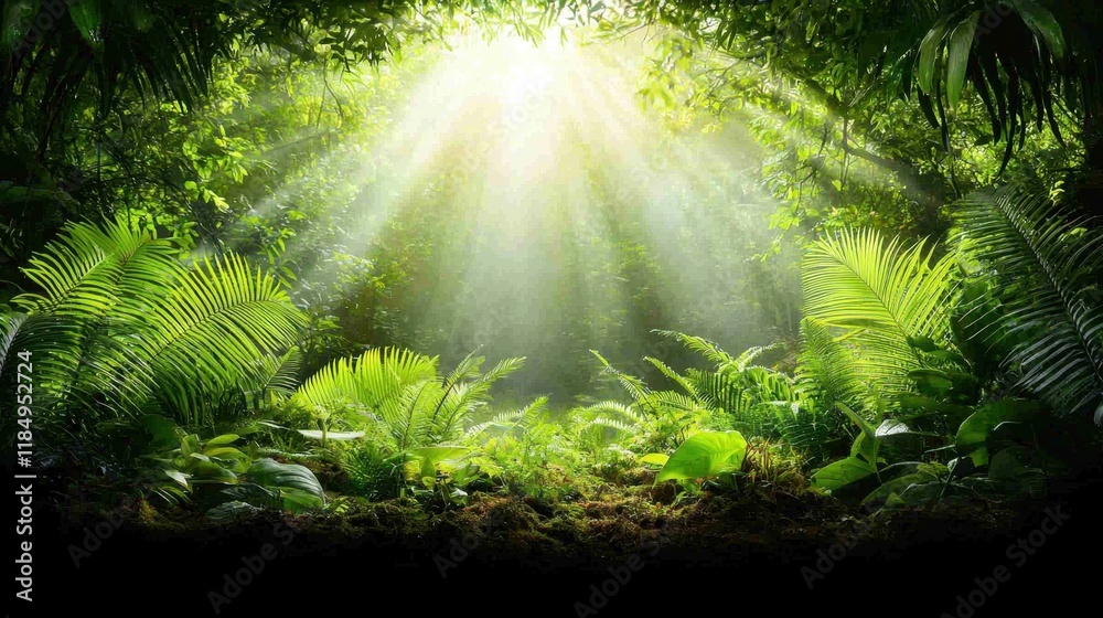 Obraz premium The sun is shining through the trees in the jungle