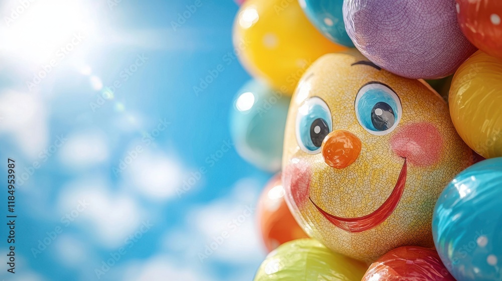 A bunch of colorful easter eggs with a smiley face A bunch of colorful easter eggs with a smiley face
