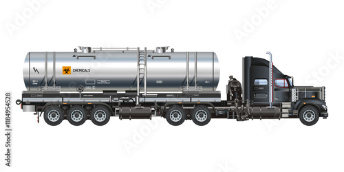 Chemicals liquid tanker truck semi trailer heavy cargo industries 3D vector Illustration