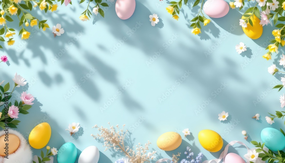 Colorful Easter eggs with flowers on empty background. Easter, spring, celebration concept. Festive decor for card, poster, banner with copy space.
Colorful Easter eggs with flowers on empty background. Easter, spring, celebration concept. Festive decor for card, poster, banner with copy space.