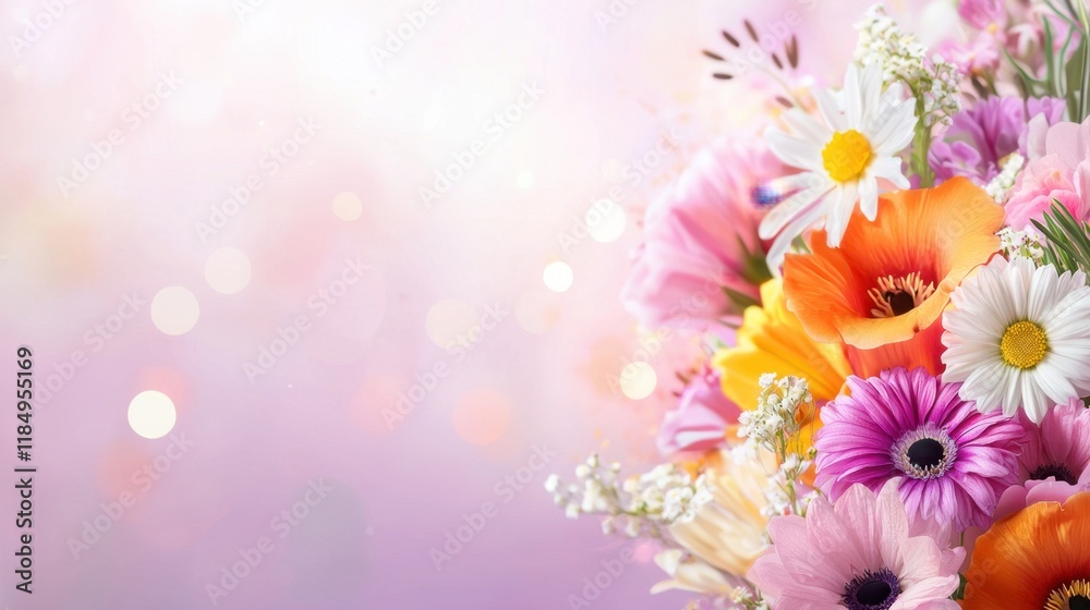 Fototapeta premium A bouquet of colorful flowers on a purple background