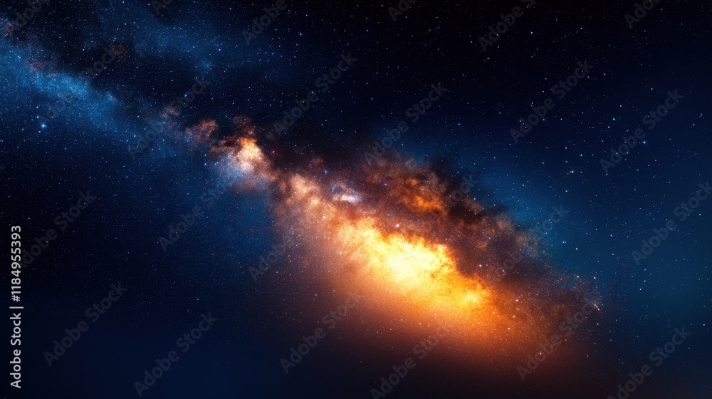 Fototapeta premium A bright orange and blue galaxy in the night sky