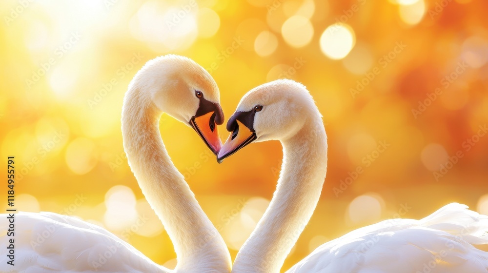 Fototapeta premium two swans making a heart shape with their necks