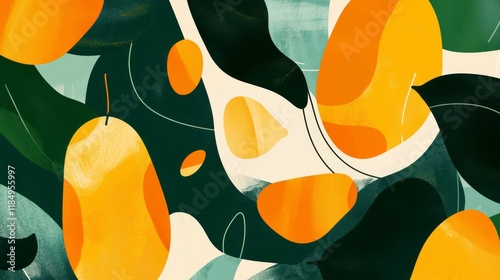 Stylized mango illustrations with overlapping shapes in green, artistic and fresh High quality illustration  photo