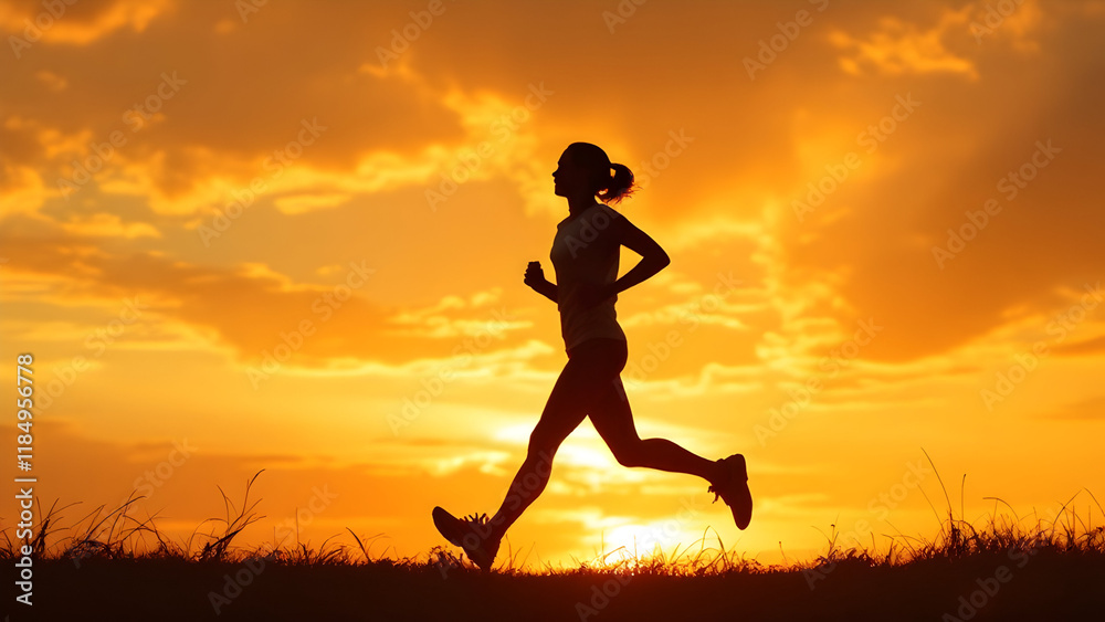 Woman Running at Sunset Woman Running at Sunset
