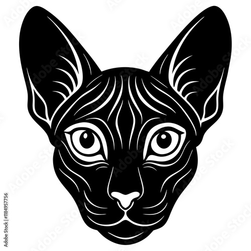 sphynx  cat head black silhouette vector with white background, head silhouette, Pet animal silhouette