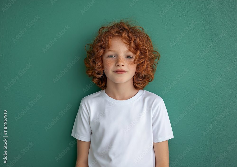 Portrait of a young ginger boy in white t-shirt. Can be used as a t-shirt mockup for your design, print or lettering
Portrait of a young ginger boy in white t-shirt. Can be used as a t-shirt mockup for your design, print or lettering