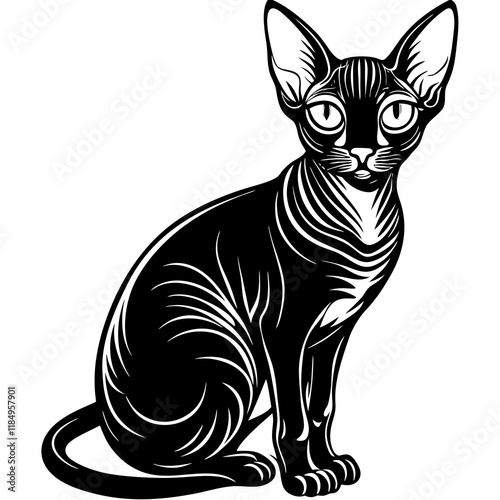 sphynx  cat black silhouette vector with white background, Pet animal silhouette