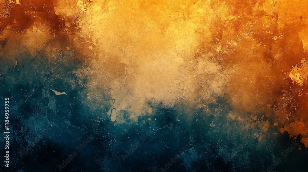 Fototapeta premium Orange and blue abstract grunge background texture evoking fire and ice elements