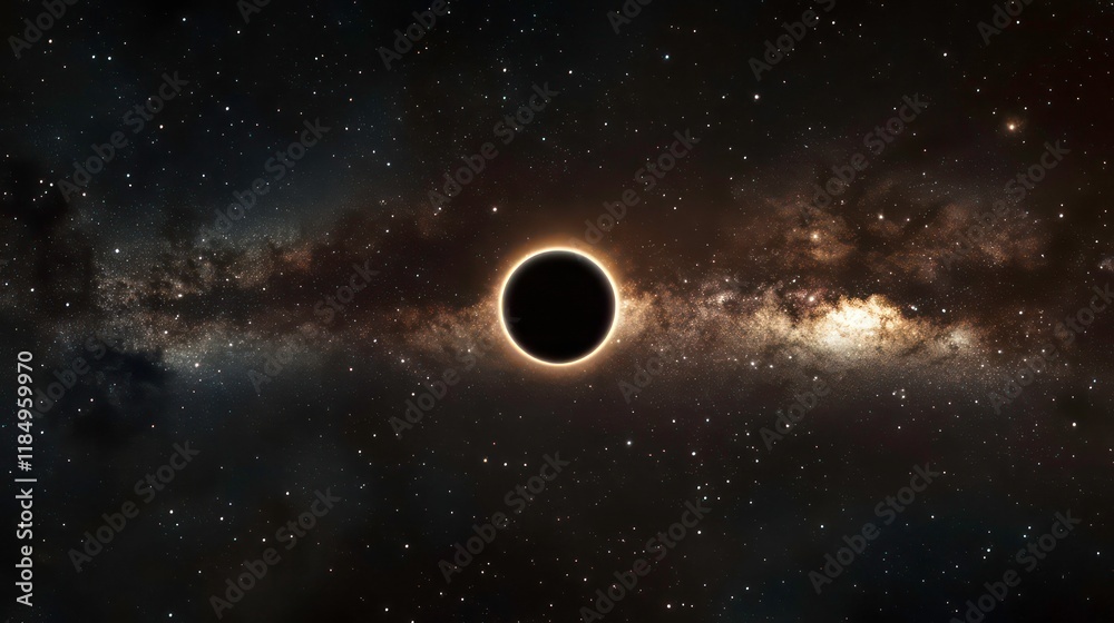 Fototapeta premium A black hole in the center of the Milky Way galaxy, surrounded by stars and cosmic dust.