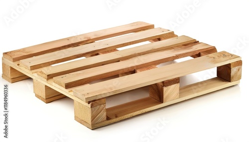 wood or wooden pallet or a skid is a flat transport structure, which supports goods in a stable fashion while being lifted by a forklift, jack, a front loader, or crane. Isolated on white background