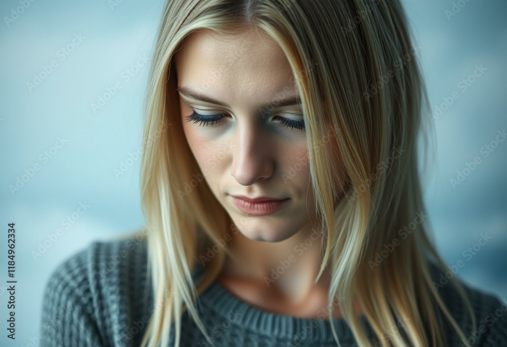 Nordic blond woman with melancholic expression Nordic blond woman with melancholic expression