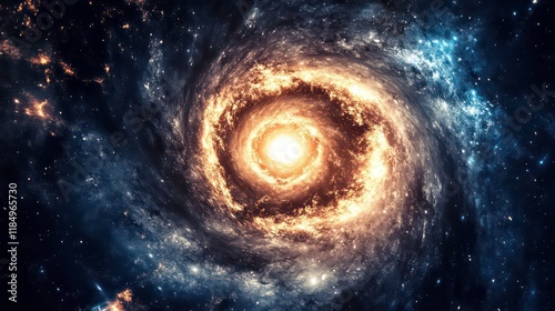 Stunning spiral galaxy with bright core and swirling arms in deep space. photo