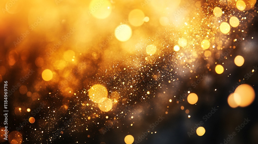 Golden particles and bokeh lights creating festive background