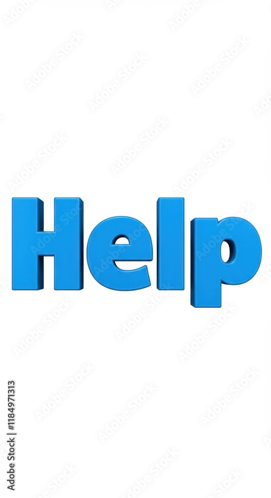Blue 3d text spelling help on white background for assistance concept Blue 3d text spelling help on white background for assistance concept