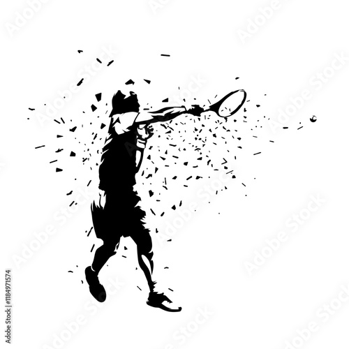 Tennis player, forehand shot, isolated vector silhouette. Clip art drawing