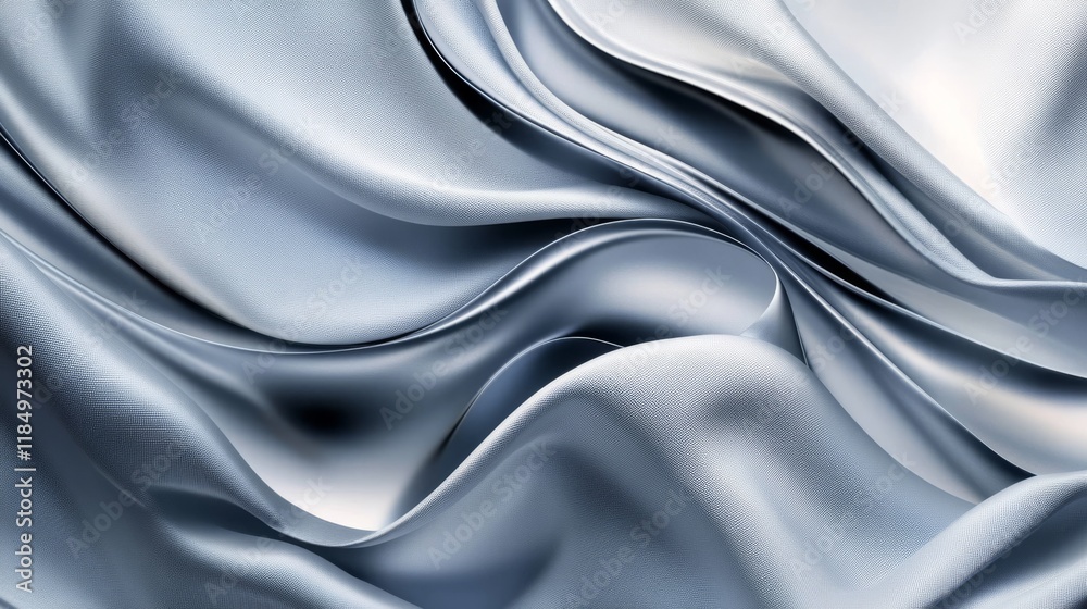 Fototapeta premium Silver silk fabric background with liquid ripples effect. Realistic vector illustration of gray satin cloth texture with waves and folds. Luxury grey smooth and soft drapery material surface.